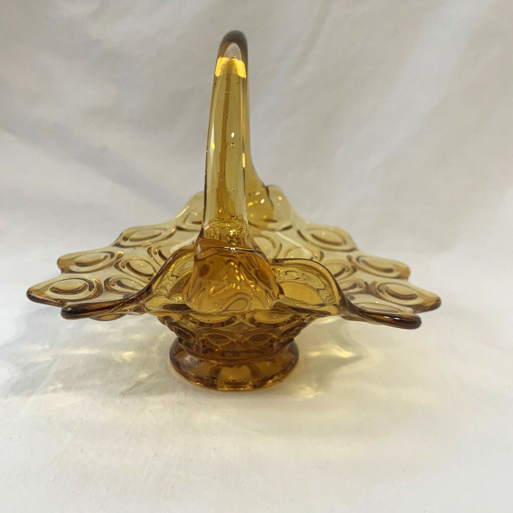 LE Smith Vintage Amber Thousand Eyes Glass Basket Cottage Shabby Decor